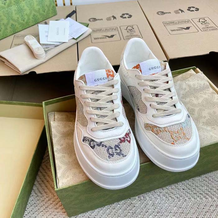 G*u*i unisex gg sneaker white leather rubber sole mid-heel