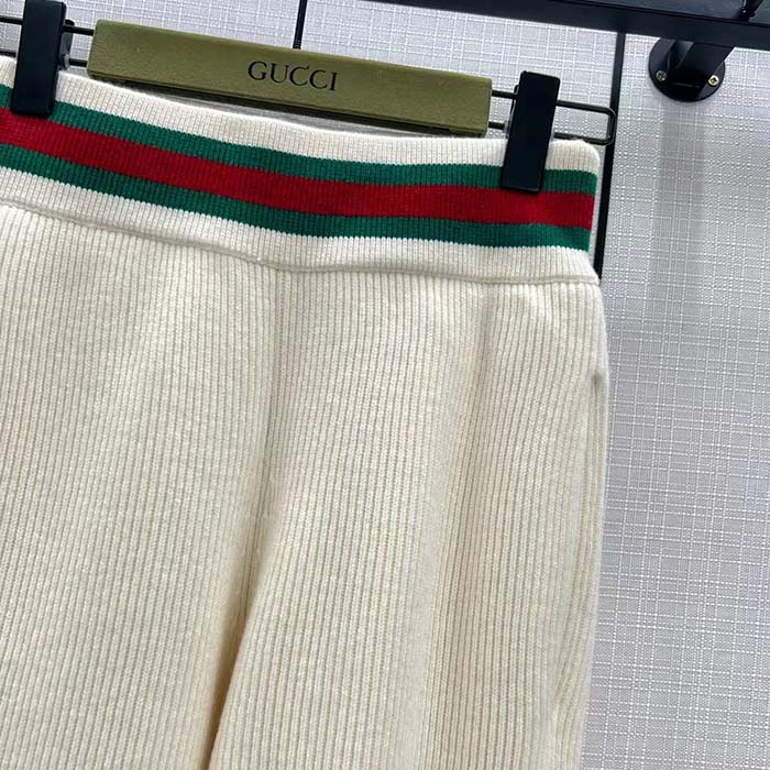 G*u*i women gg rib wool pant web elastic waist drawstring elastic leg cuffs
