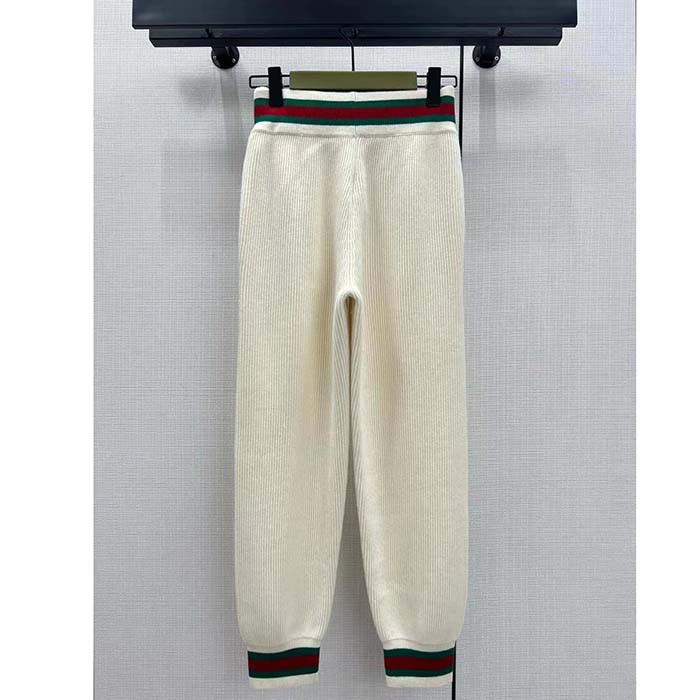 G*u*i women gg rib wool pant web elastic waist drawstring elastic leg cuffs