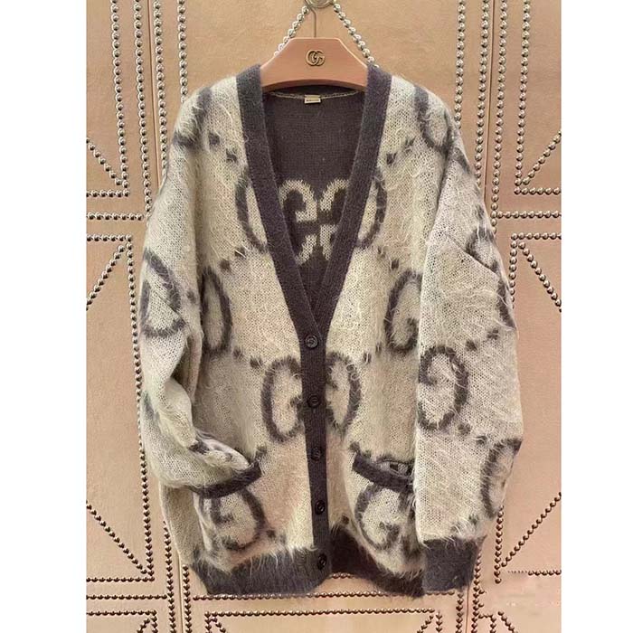 G*u*i men reversible gg mohair cardigan wool v-neck front pockets