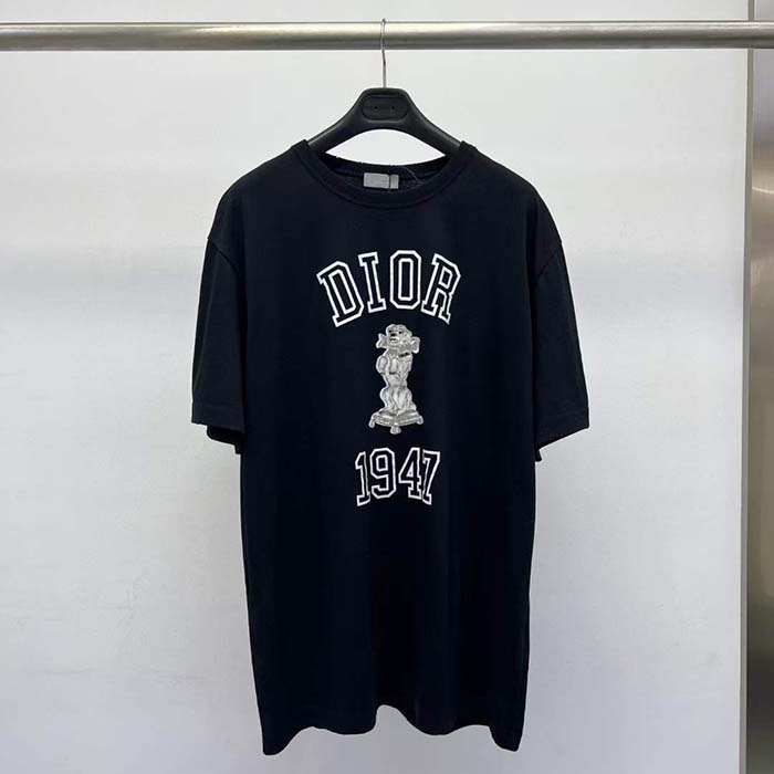 Dior CD Men Relaxed-Fit Bobby T-Shirt Black Slub Cotton Jersey