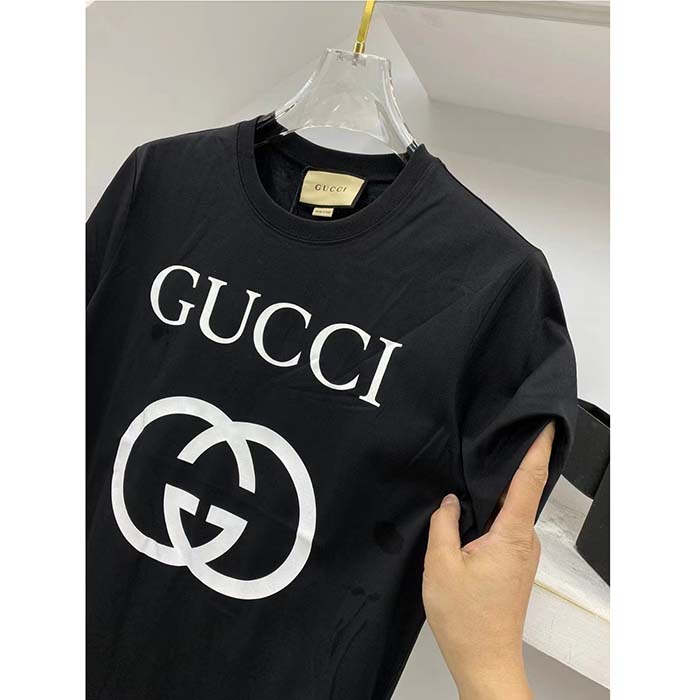 G*u*i women gg oversize t-shirt interlocking g black cotton jersey