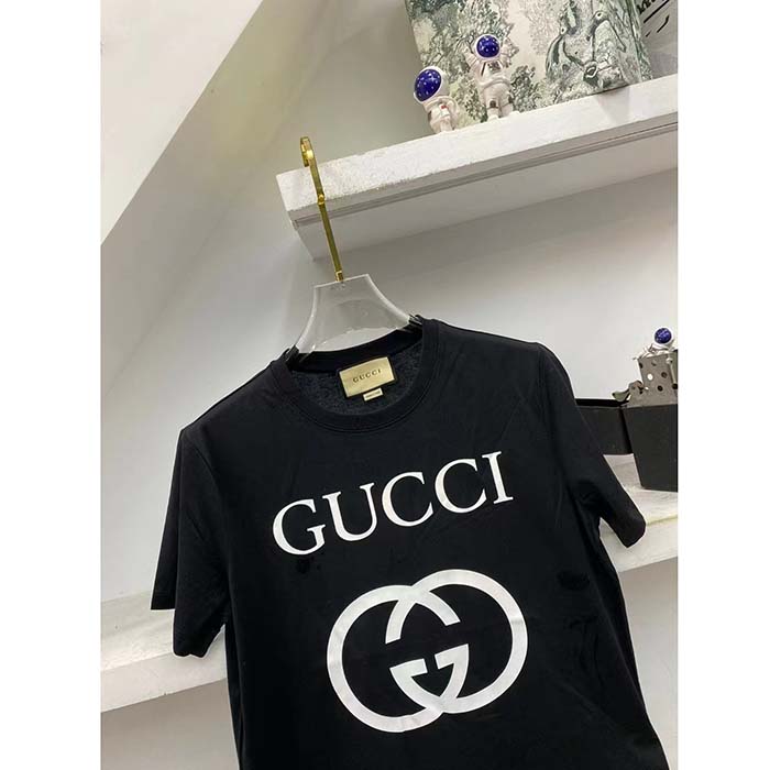 G*u*i men gg oversize t-shirt interlocking g black cotton jersey