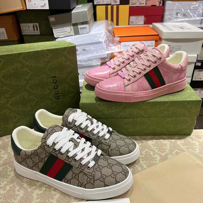 G*u*i unisex ace sneaker web beige gg supreme canvas low heel