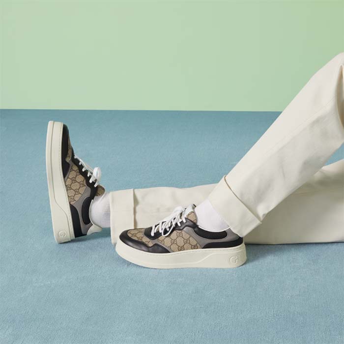G*u*i unisex gg sneaker beige ebony gg supreme canvas mid-heel