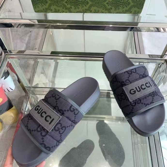G*u*i unsiex gg slide sandal black ripstop recycled rubber flat