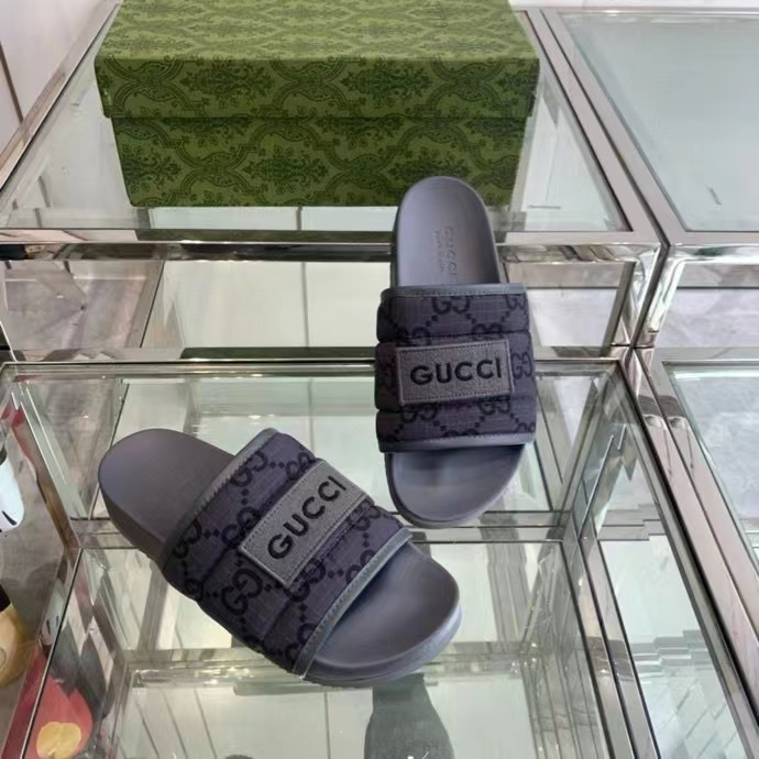 G*u*i unsiex gg slide sandal black ripstop recycled rubber flat