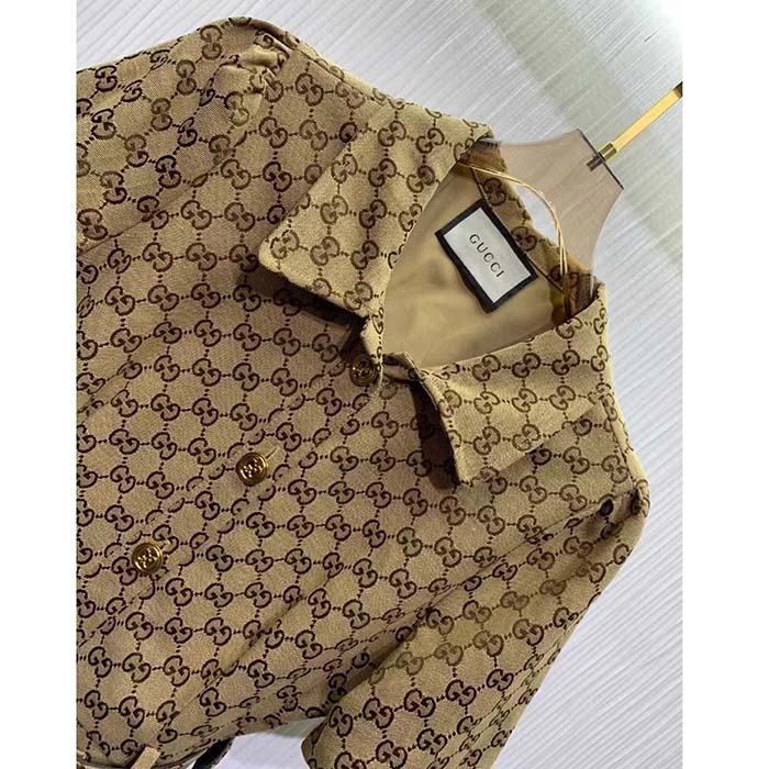 G*u*i women original gg canvas jumpsuit point neck short sleeves
