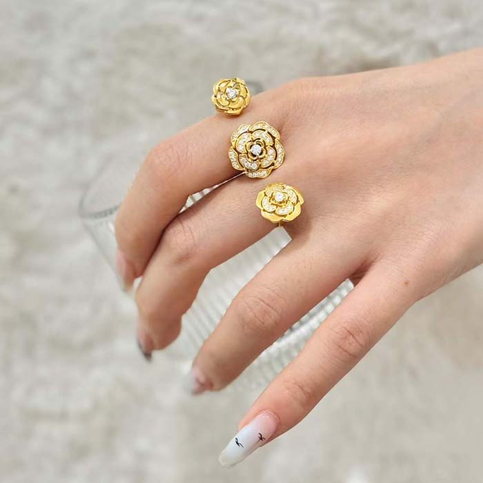 chanel women cc extrait de camelia transformable ring 18k rose gold Di*m*nds