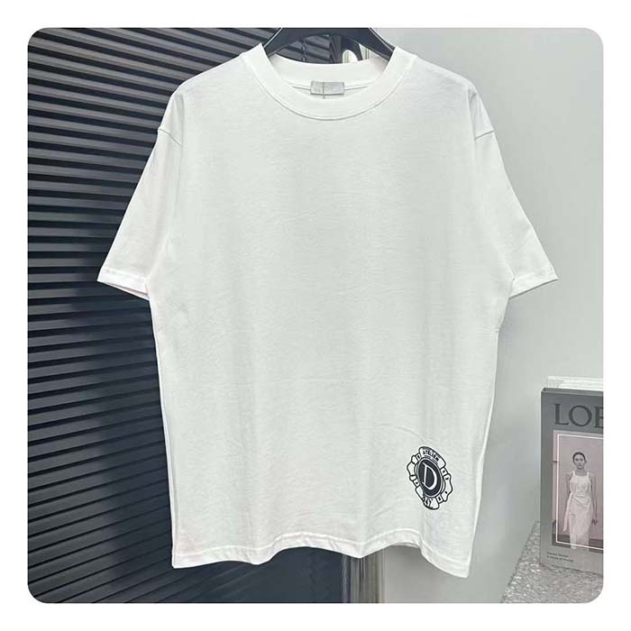 Dior CD Men T-Shirt Ecru Silk Cotton Jersey Ribbed Crew Neck