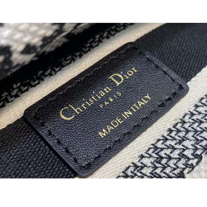 Dior Women CD Mini Lady D-Lite Bag Black White Houndstooth Embroidery