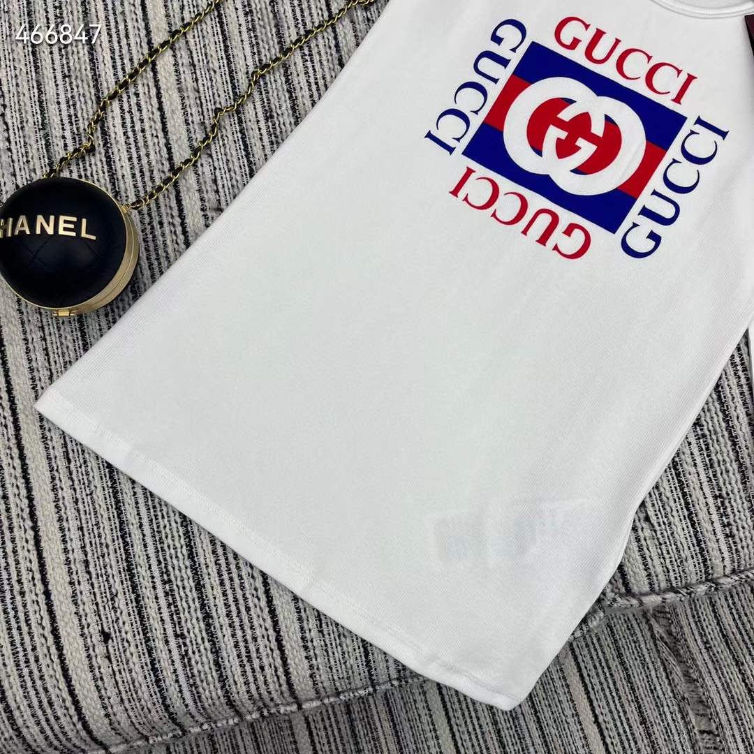 G*u*i men gg rib cotton tank top G*u*i print white scoop neck sleeveless