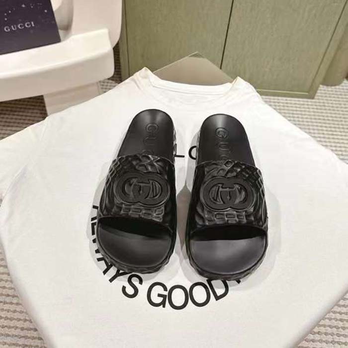 G*u*i unisex gg interlocking g slide sandal black textured rubber