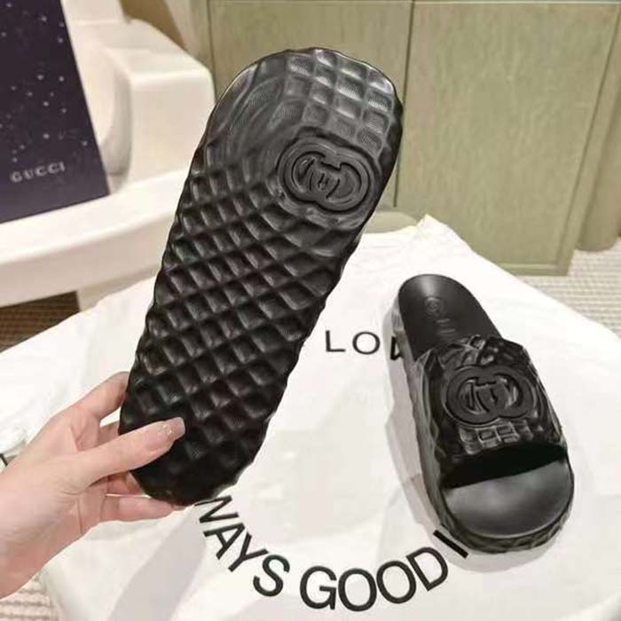 G*u*i unisex gg interlocking g slide sandal black textured rubber