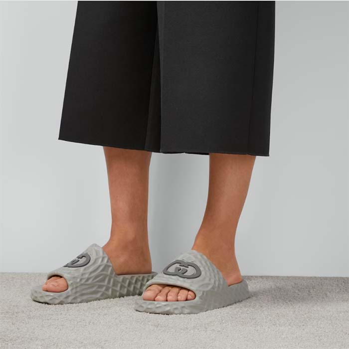G*u*i unisex gg interlocking g slide sandal grey textured rubber