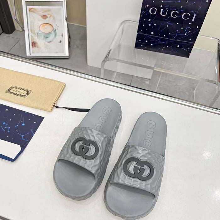 G*u*i unisex gg interlocking g slide sandal grey textured rubber