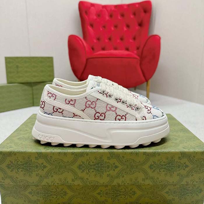 G*u*i unisex gg sneaker tennis 1977 off white canvas lamé crystals low heel