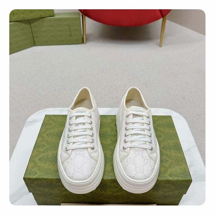 G*u*i unisex tennis 1977 sneaker off white canvas gg embroideries mid-heel
