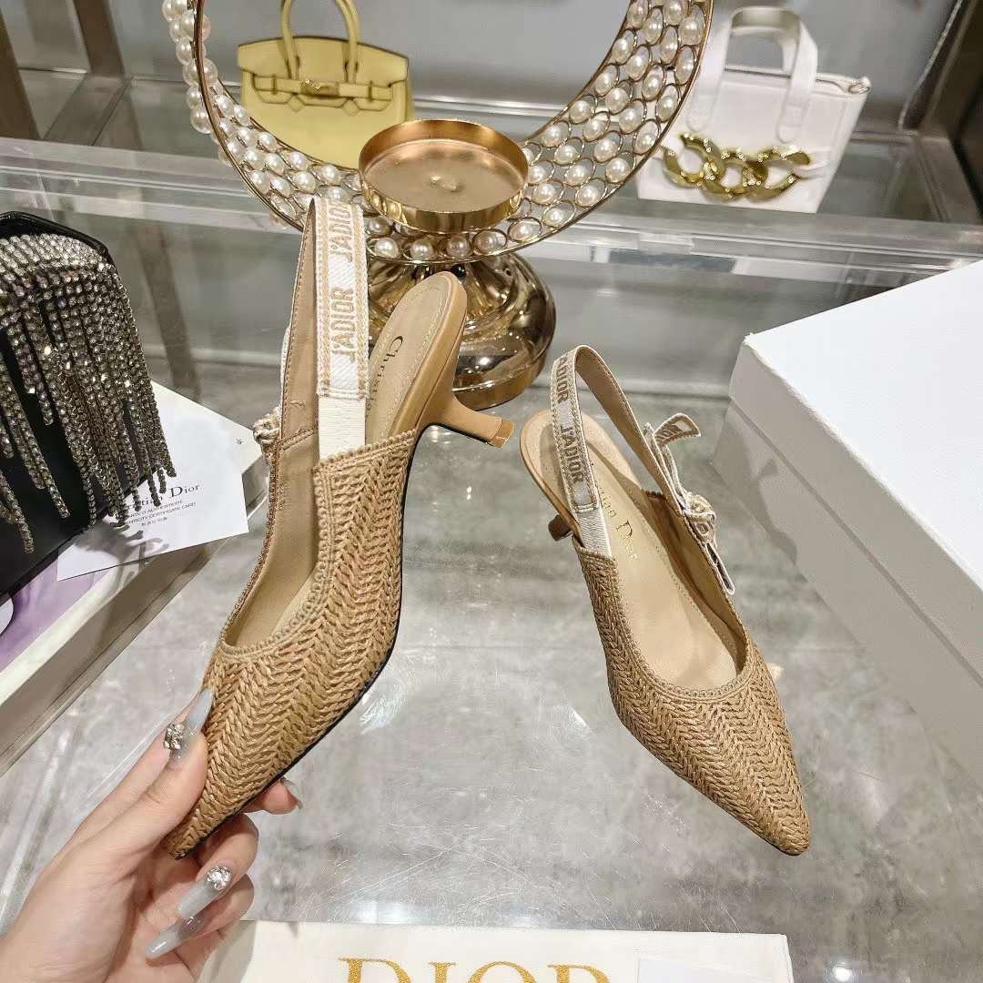 Dior CD Women J’Adior Slingback Pump Natural Raffia Flat Bow