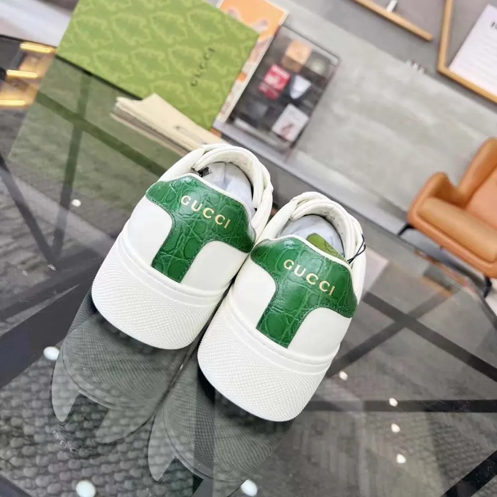 G*u*i unisex gg ace sneaker white leather green red web ‘ace’ metal tag rubber 4.5cm