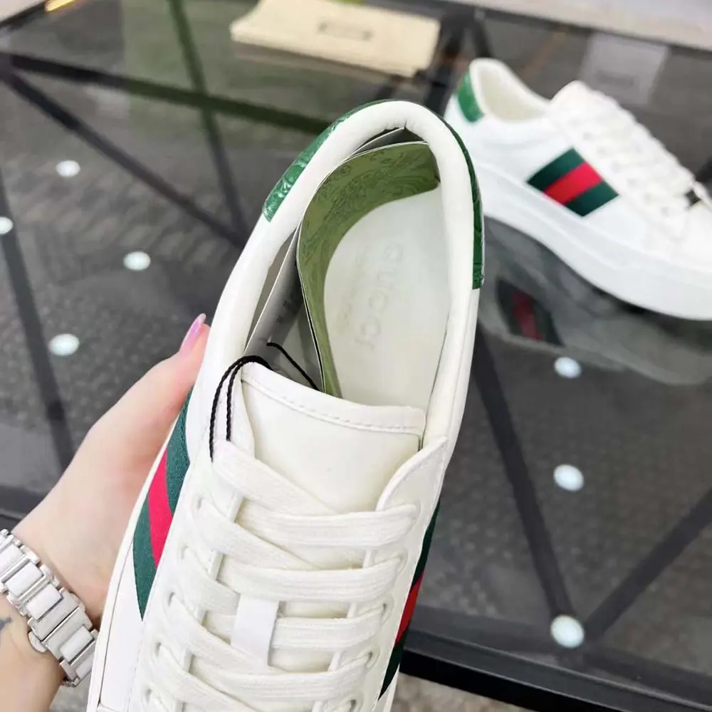 G*u*i unisex gg ace sneaker white leather green red web ‘ace’ metal tag rubber 4.5cm