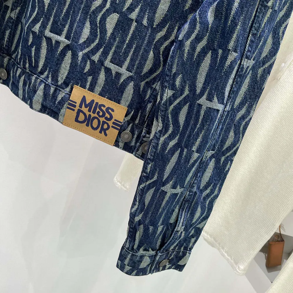 Dior Men Jacket Cotton Denim with Blue Miss Dior Allover Motif
