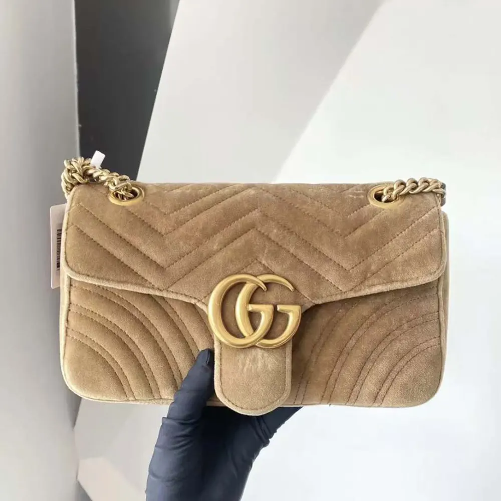 G*u*i gg marmont velvet medium shoulder bag-brown