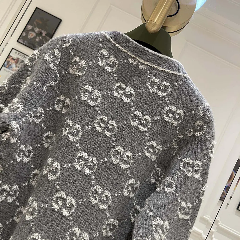 G*u*i men gg wool boucle jacquard cardigan 713300xkcna1130