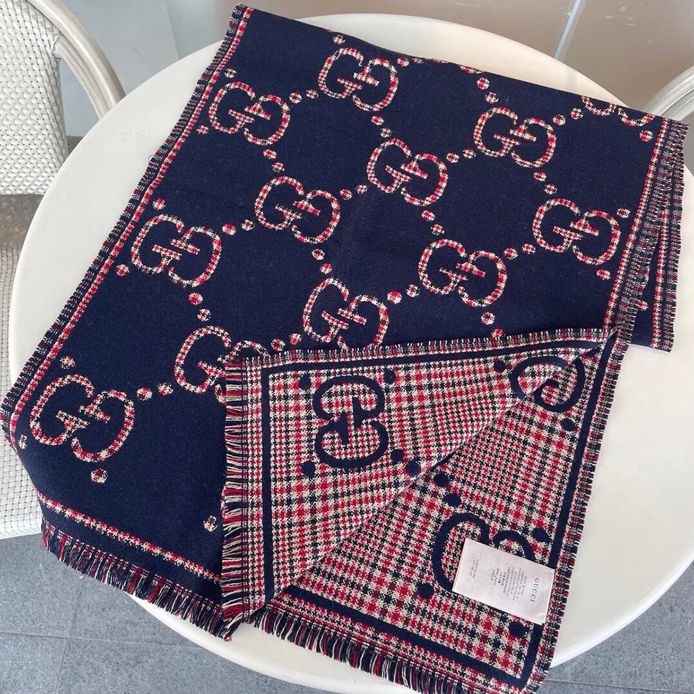 G*u*i unisex check gg wool scarf-navy 6600254g3864174