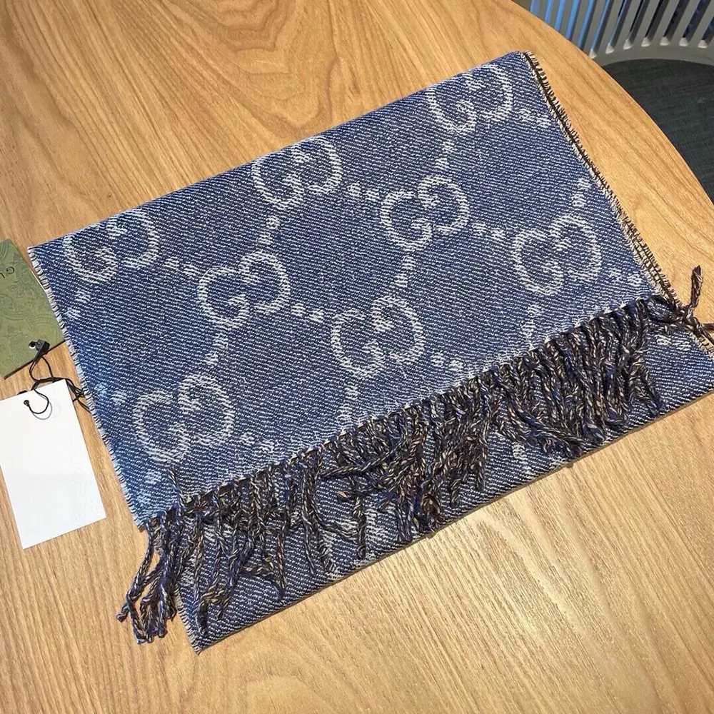 G*u*i unisex gg jacquard knit scarf with tassels-navy 6766103g2004165