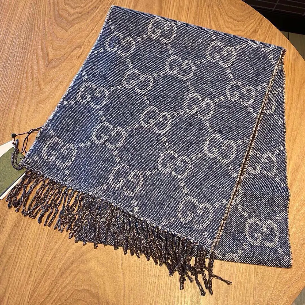 G*u*i unisex gg jacquard knit scarf with tassels-navy 6766103g2004165