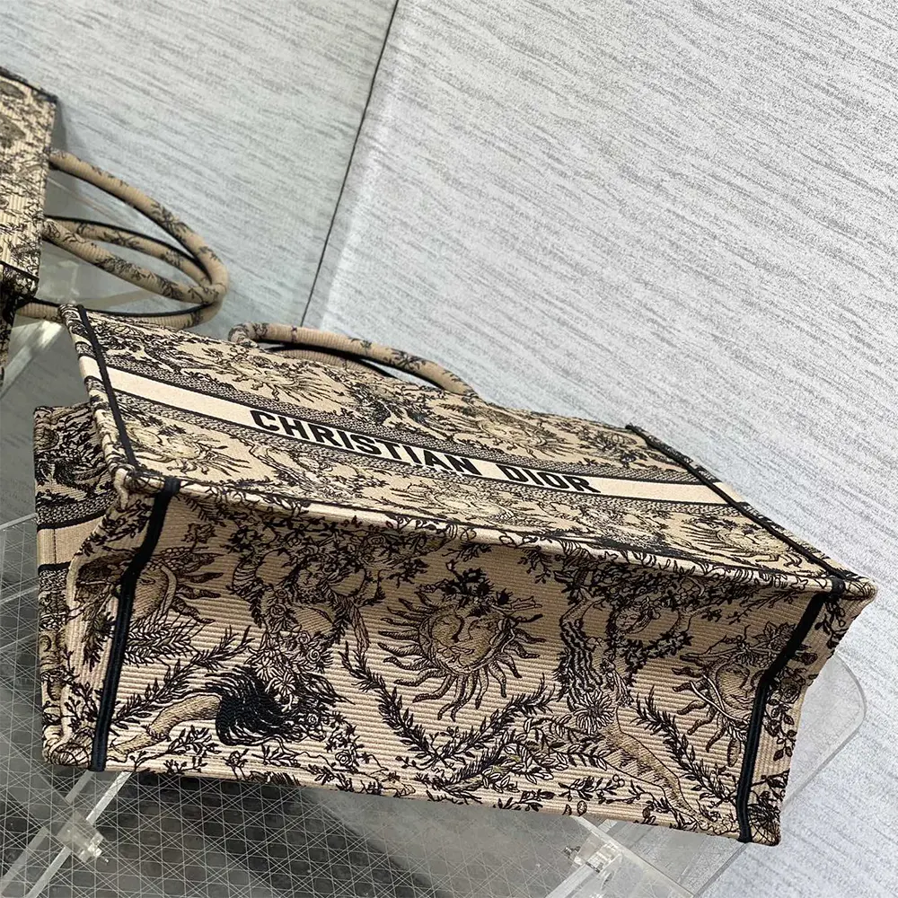 Dior Women Large Dior Book Tote Beige and Black Toile de Jouy Soleil Embroidery
