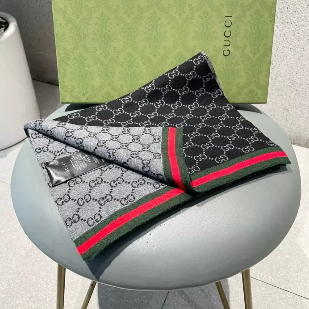 G*u*i unisex gg jacquard wool-silk scarf-black