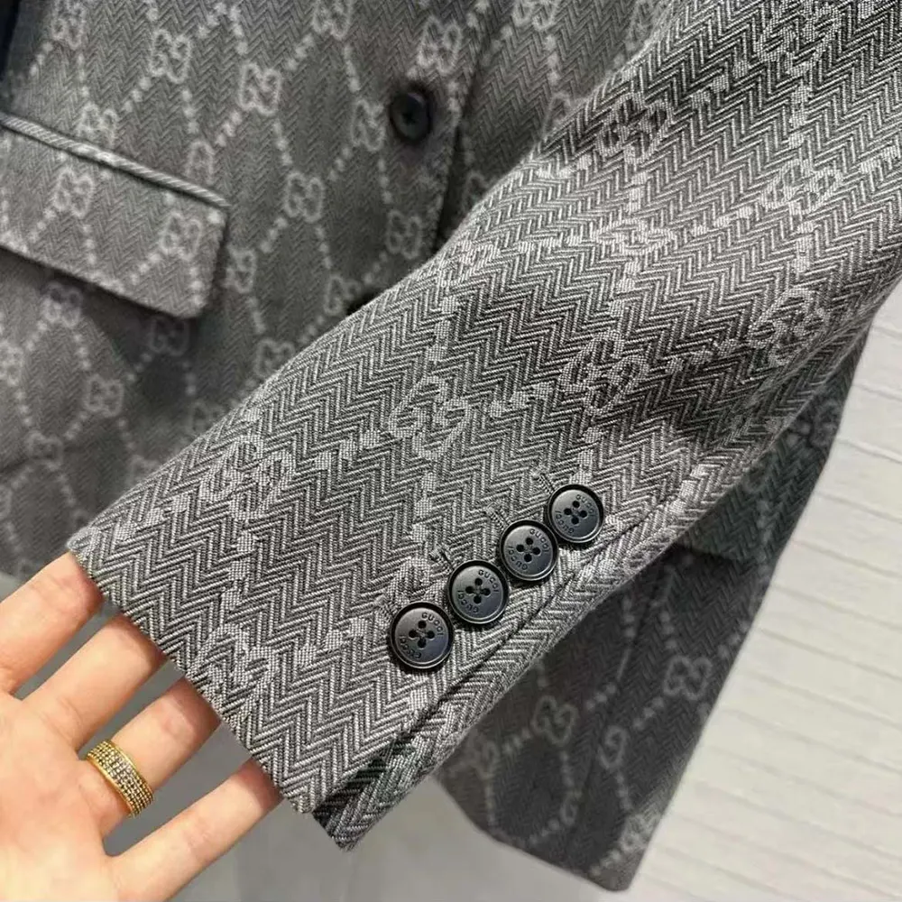 G*u*i women broken suits for gg flannel jacket-grey