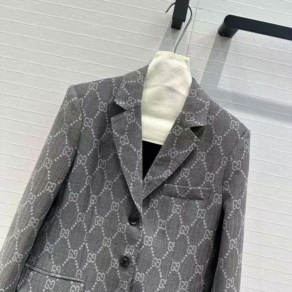 G*u*i men broken suits for gg flannel jacket-grey