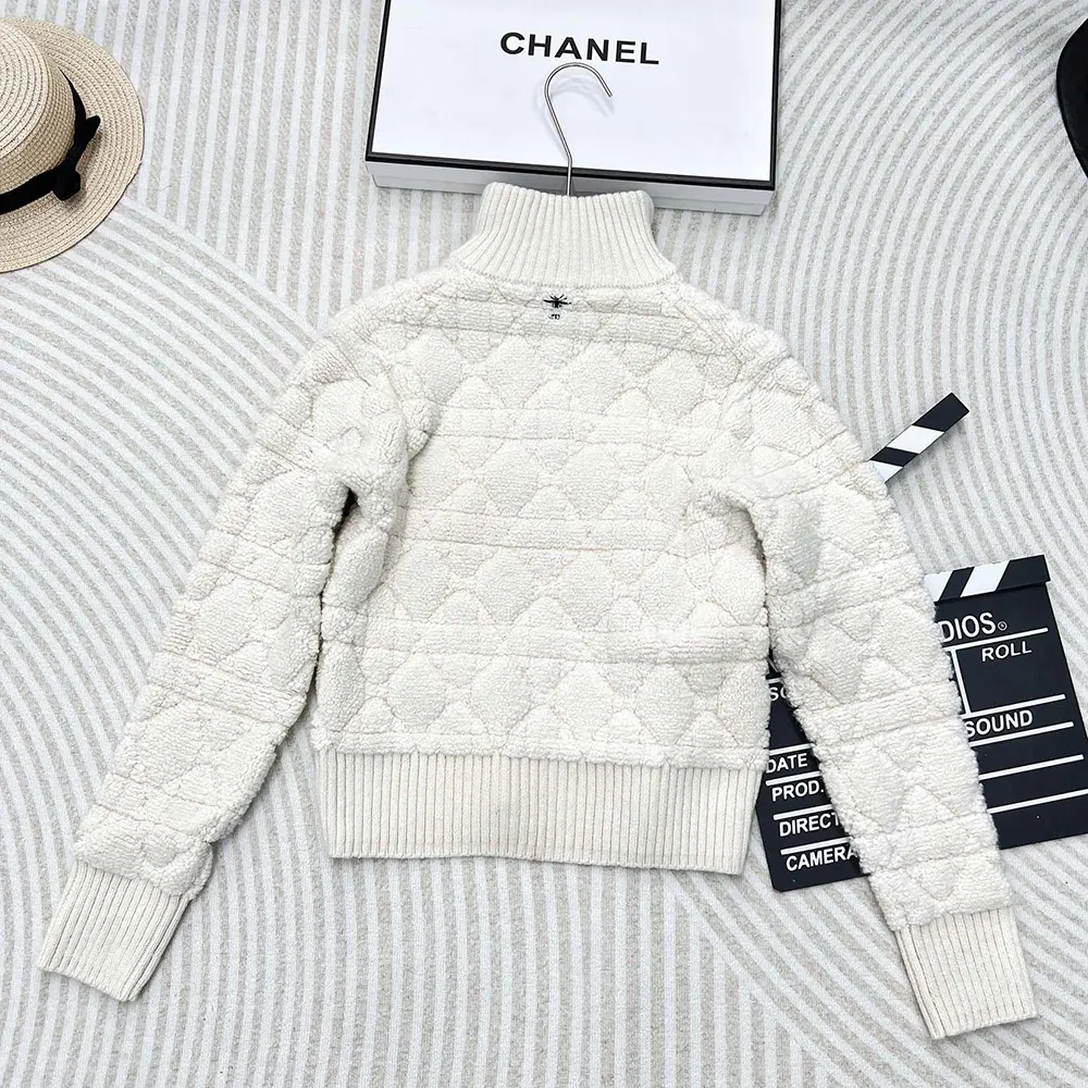 Dior Women Macrocannage Zipped Cardigan Ecru Wool- and Cashmere-Blend Knit