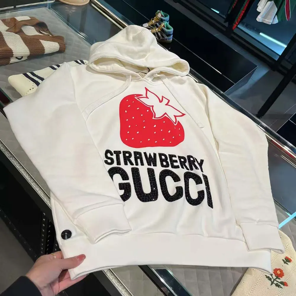 G*u*i men strawberry G*u*i cotton printed sweatshirt-white