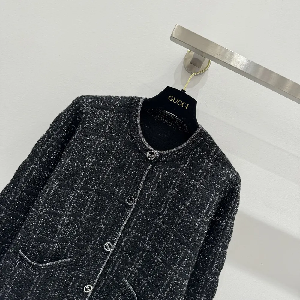 G*u*i women wool and lame check jacquard cardigan 805754xkedi1138