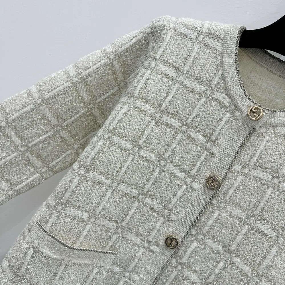 G*u*i women wool and lame check jacquard cardigan 805754xkedi9237