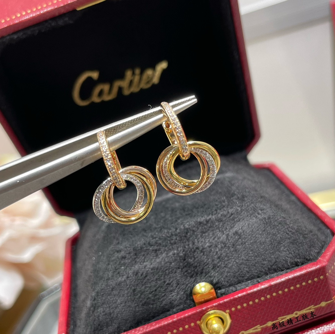 Ca*t1er Small size triple-ring D1am0nd Earrings