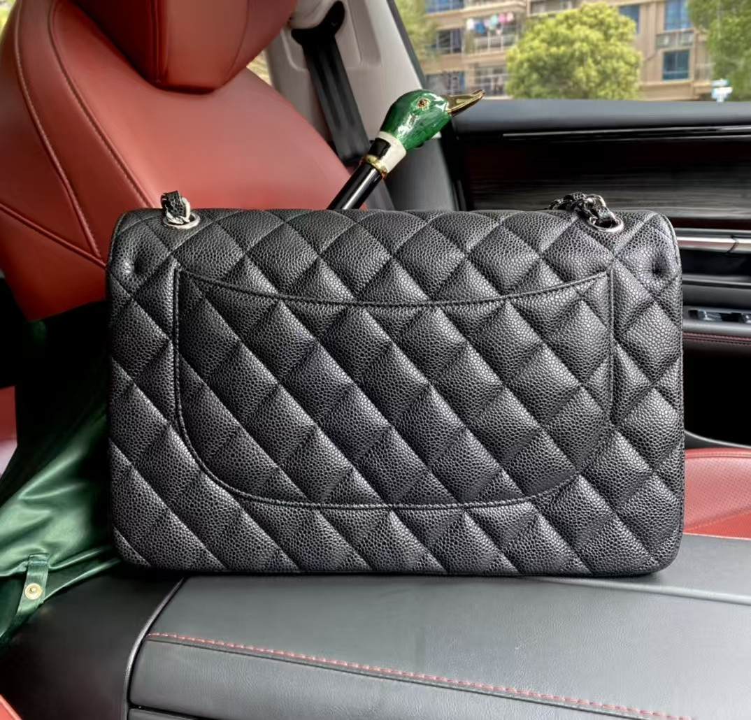 Ch**el Classic Flap Jumbo 30cm CF Black Silver 19.5x30x10cm