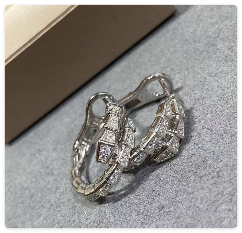 Bv1g*ai Full-D1am0nd snake Earrings