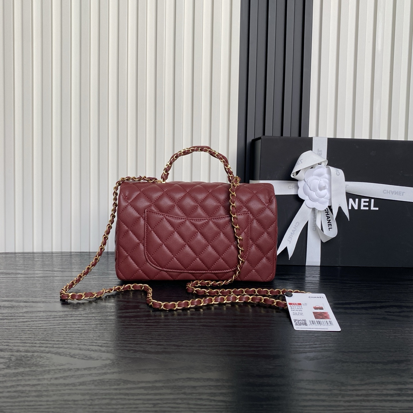 Ch**el flap bag with top handle as5702 22.5x13.5x6cm