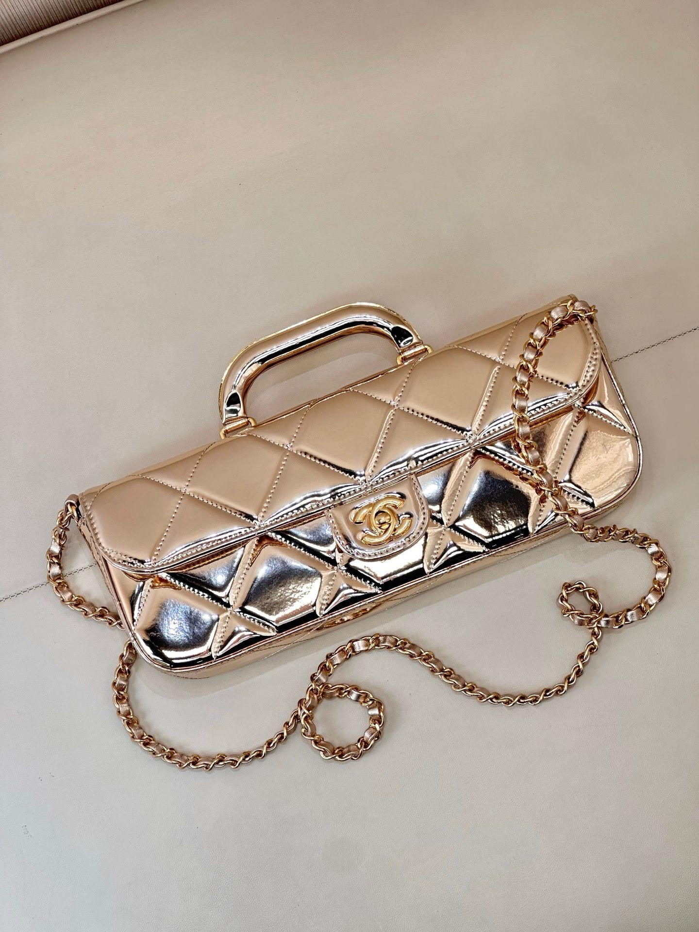 Ch**el Large Flap Bag with Top Handle 12.5x30x5cm