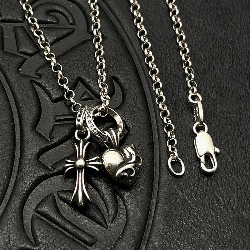 Ch*0me He**ts Heart and Cross Double Pendant Necklace