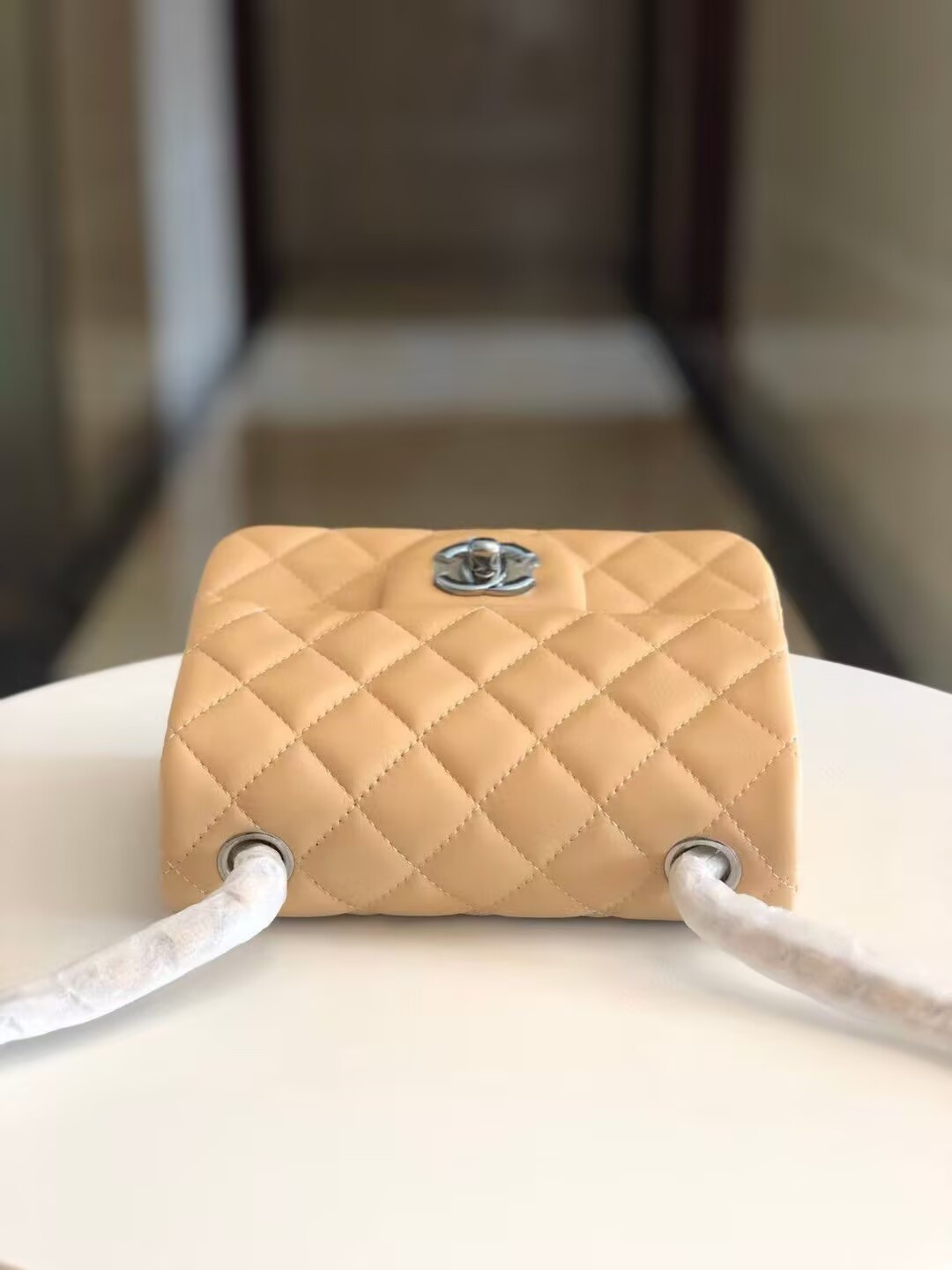 Ch**el Mini Classic Handbag Lambskin & Silver-Tone Metal 13.5x 17x8cm