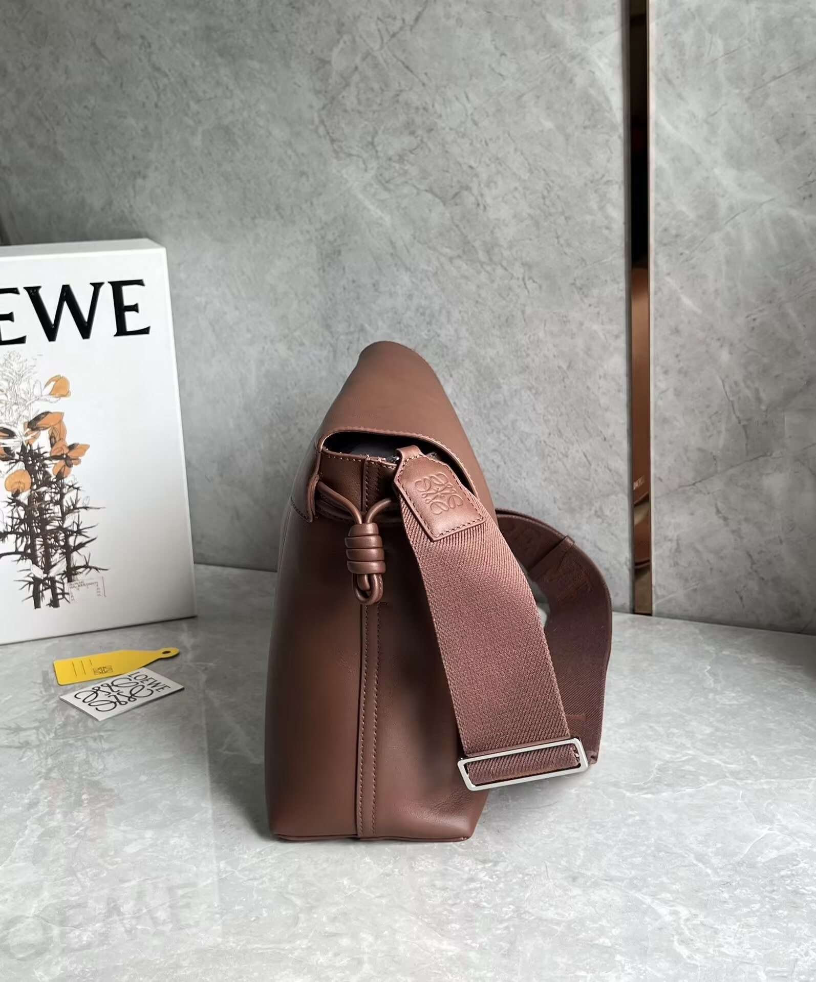 L0ew* Flamenco satchel in shiny S*pple calfskin 34x12x24cm