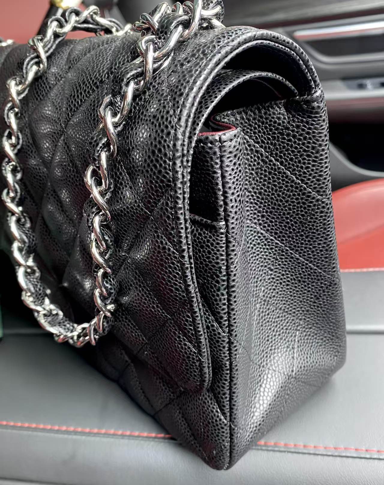 Ch**el Classic Flap Jumbo 30cm CF Black Silver 19.5x30x10cm