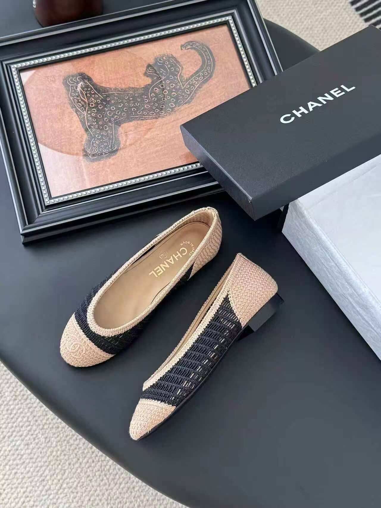 UA Ch**el Raffia Cap Toe Ballet Flats