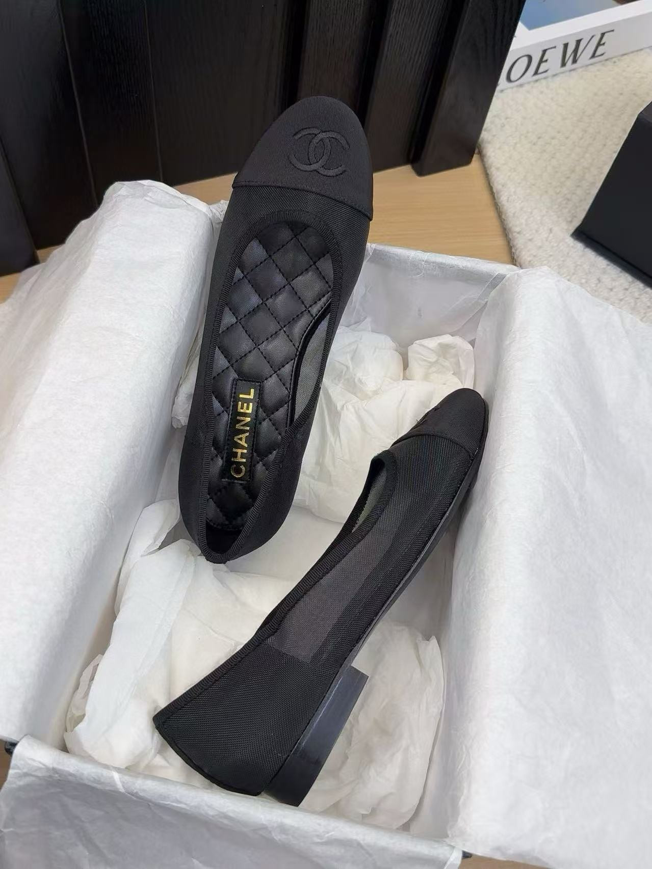 UA Ch**el 25P Black Mesh Ballet Ballerina Flats